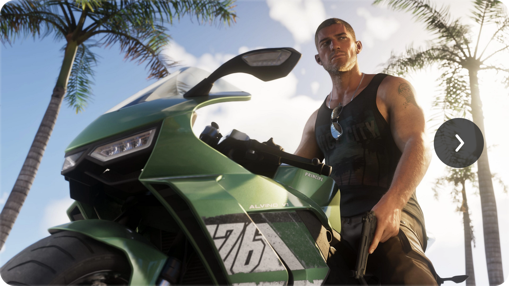 The main character on a motorcycle